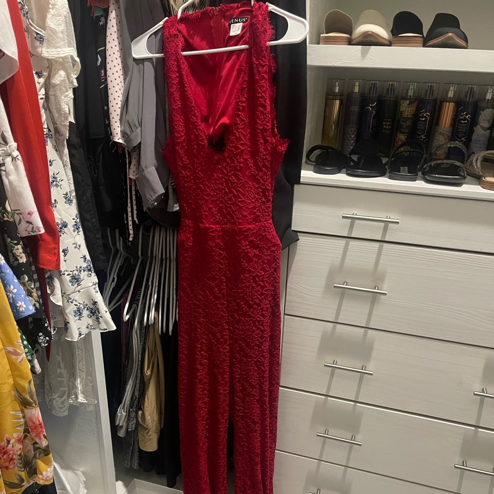 Venus size medium red floral lace jumpsuit